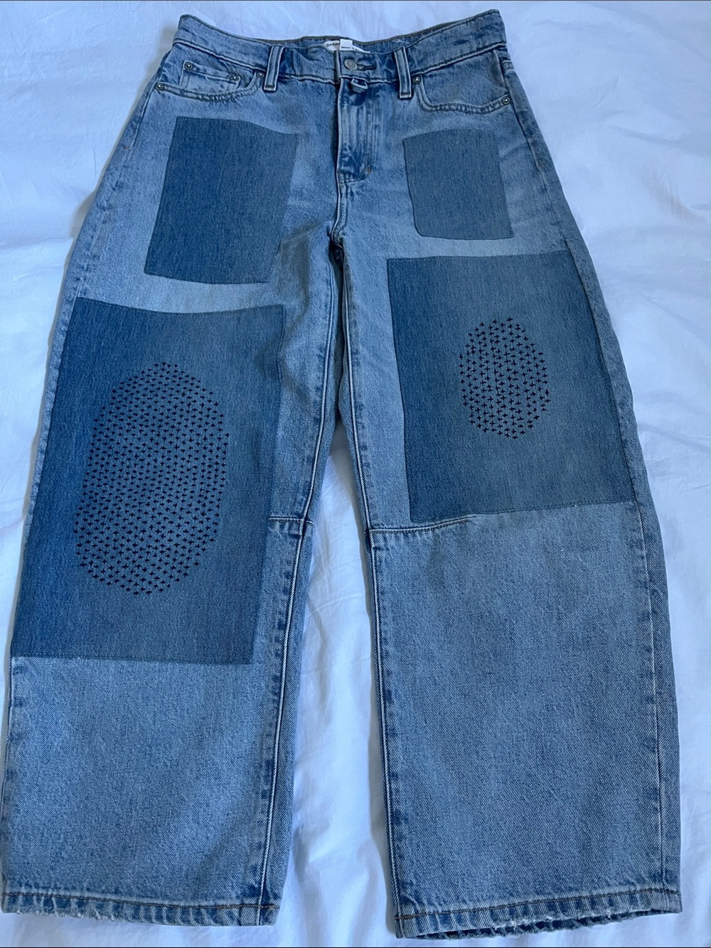 Banana Republic Mid-Rise Barrel Patchwork Ankle Jeans unique fall 2025 denim